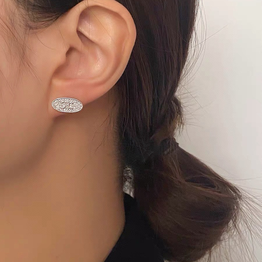 CLE048 full diamond Arc de Triomphe oval stud earring - ccjewelryacc
