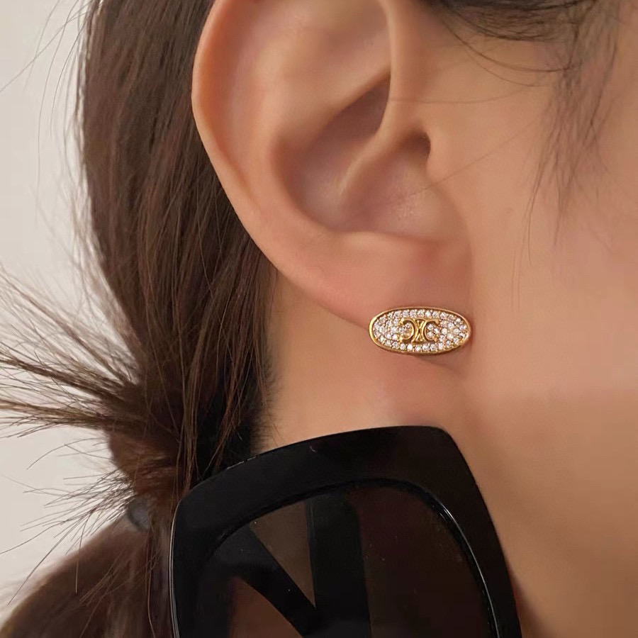 CLE048 full diamond Arc de Triomphe oval stud earring - ccjewelryacc