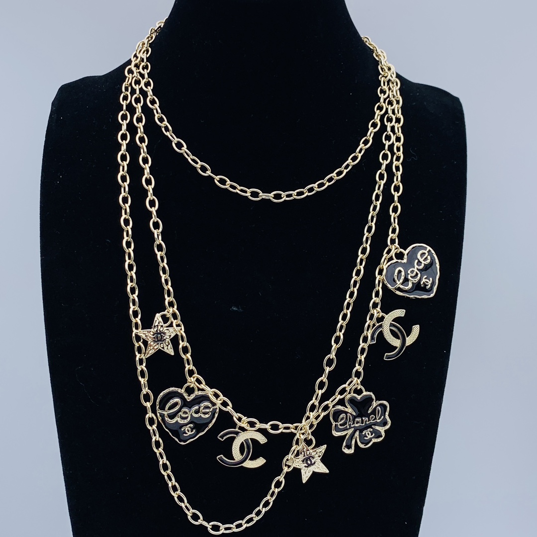 CCL052 24P CC Jeans heart star clover sweater necklace long chain - ccfashionjewelry