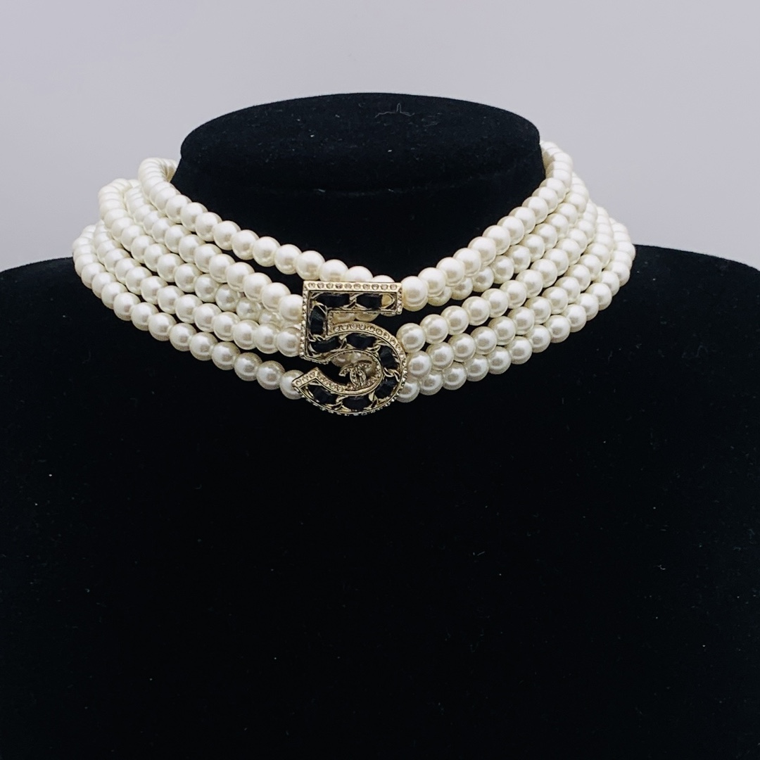 CCN370 CC Number 5 pearl choker Necklace - ccjewelryacc