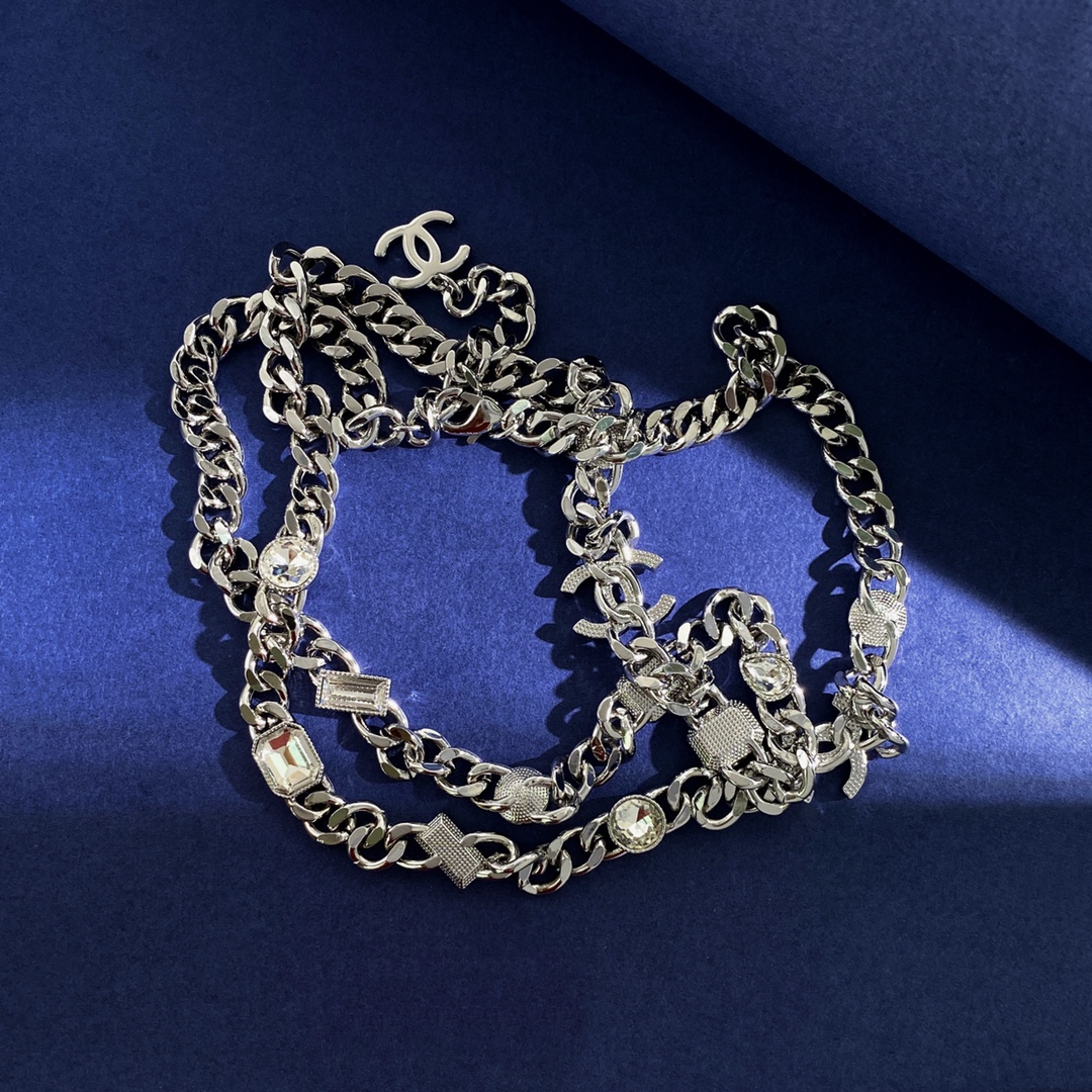 CCL053 CC Rectangle Drop Round crystal diamond sweater necklace long chain - ccjewelryacc