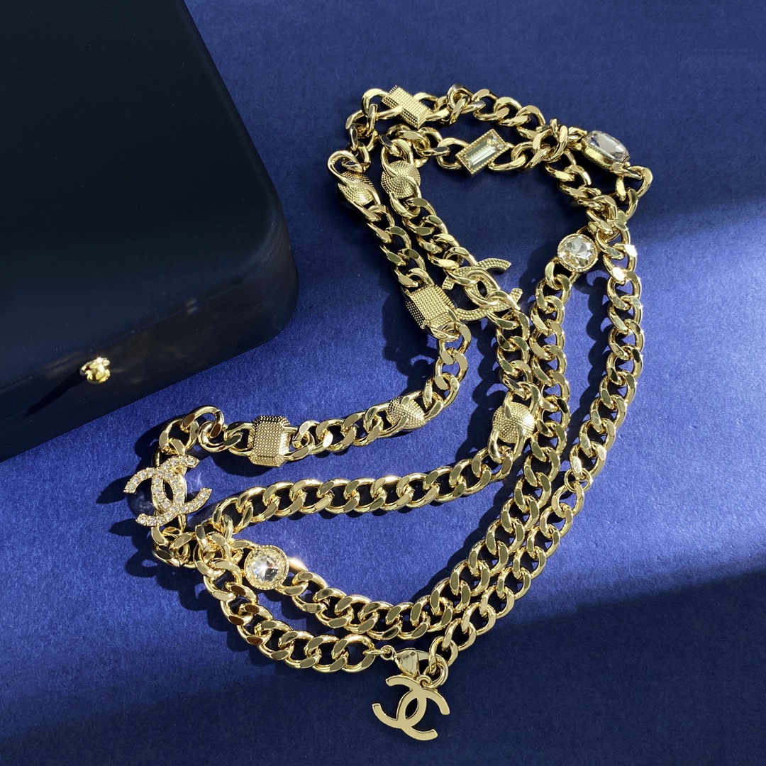 CCL053 CC Rectangle Drop Round crystal diamond sweater necklace long chain - ccjewelryacc