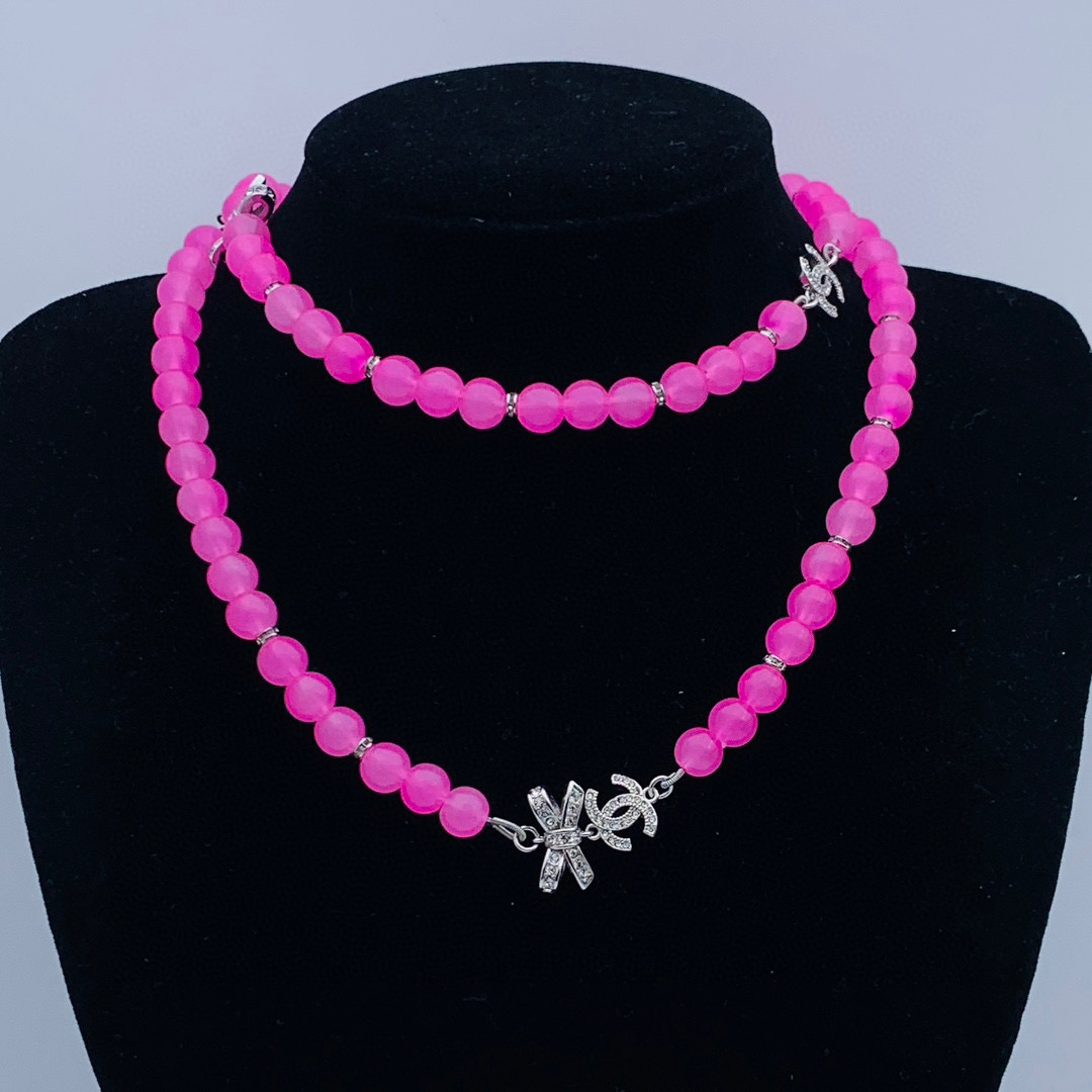 CCL056 Pink beads CC necklace Long Sweater Necklace - ccfashionjewelry