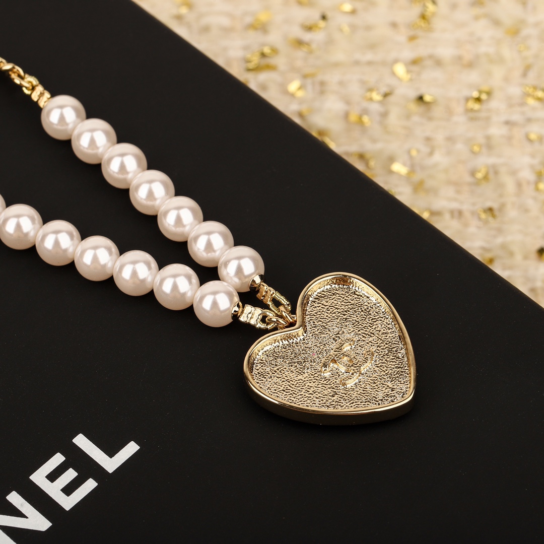 CCN416 CC Enamel drop oil Heart pearl necklace - ccjewelryacc