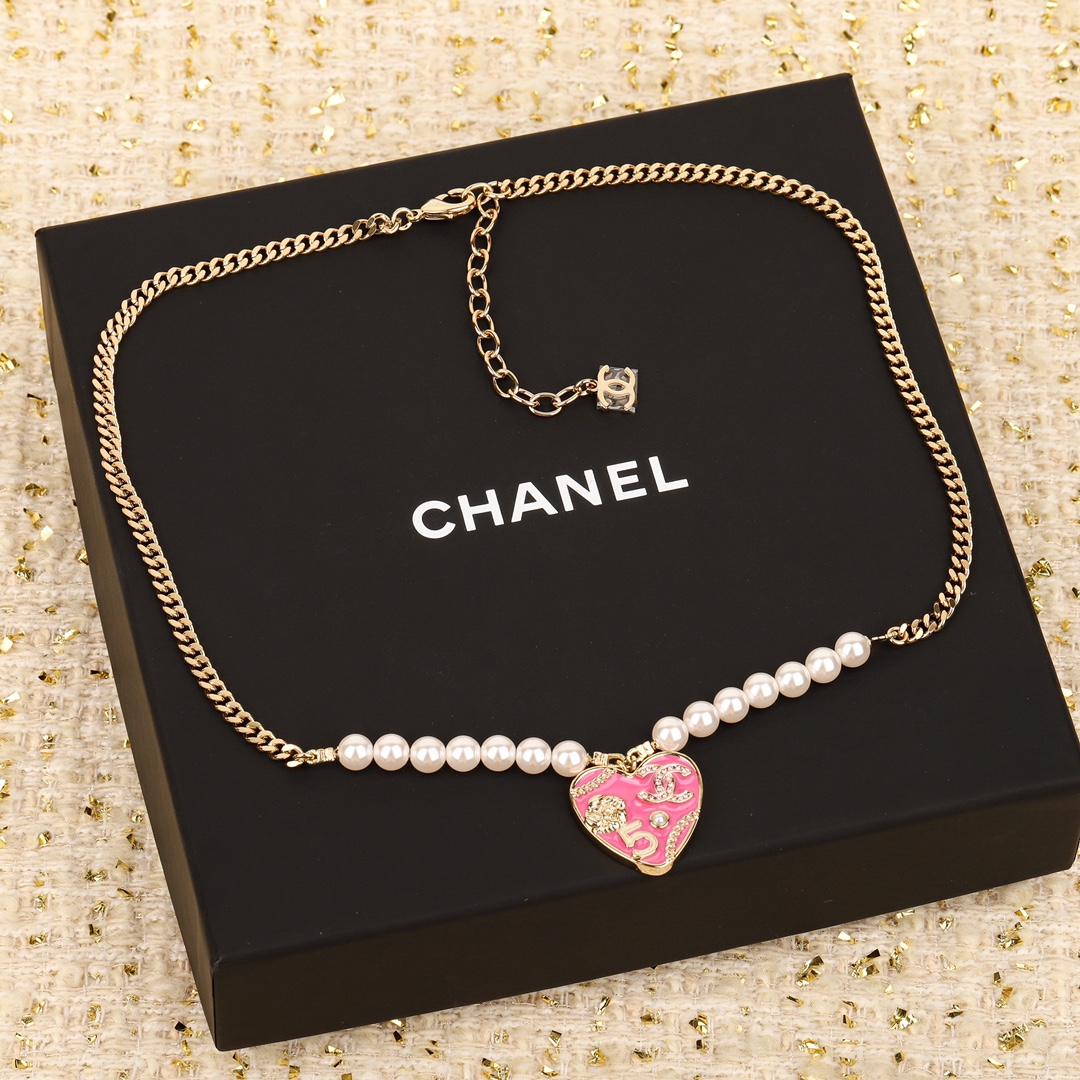 CCN416 CC Enamel drop oil Heart pearl necklace - ccjewelryacc