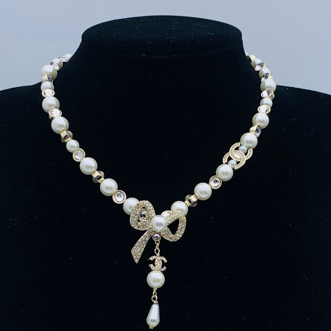 CCN414 CC bowknot pearl necklace - ccjewelryacc