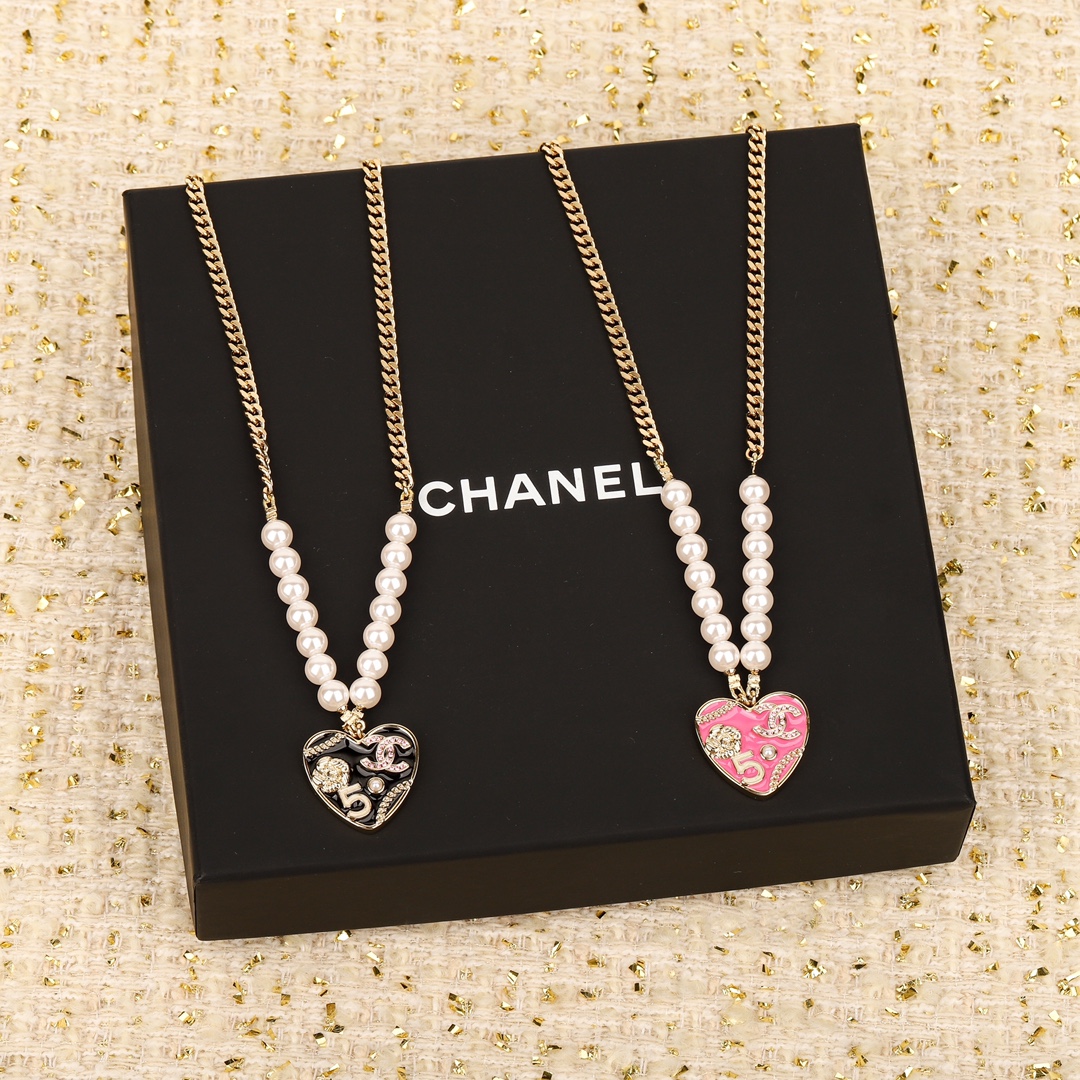 CCN416 CC Enamel drop oil Heart pearl necklace - ccjewelryacc