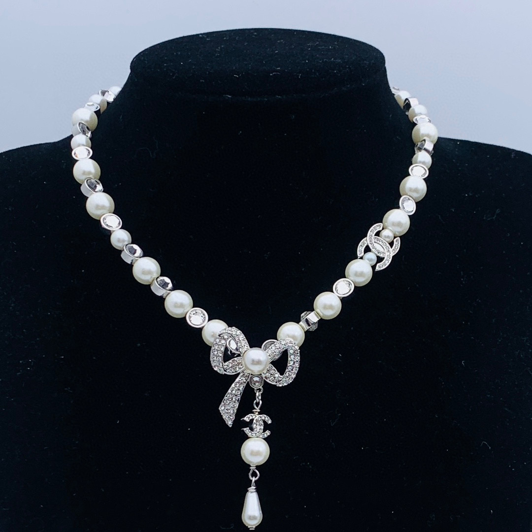 CCN414 CC bowknot pearl necklace - ccjewelryacc
