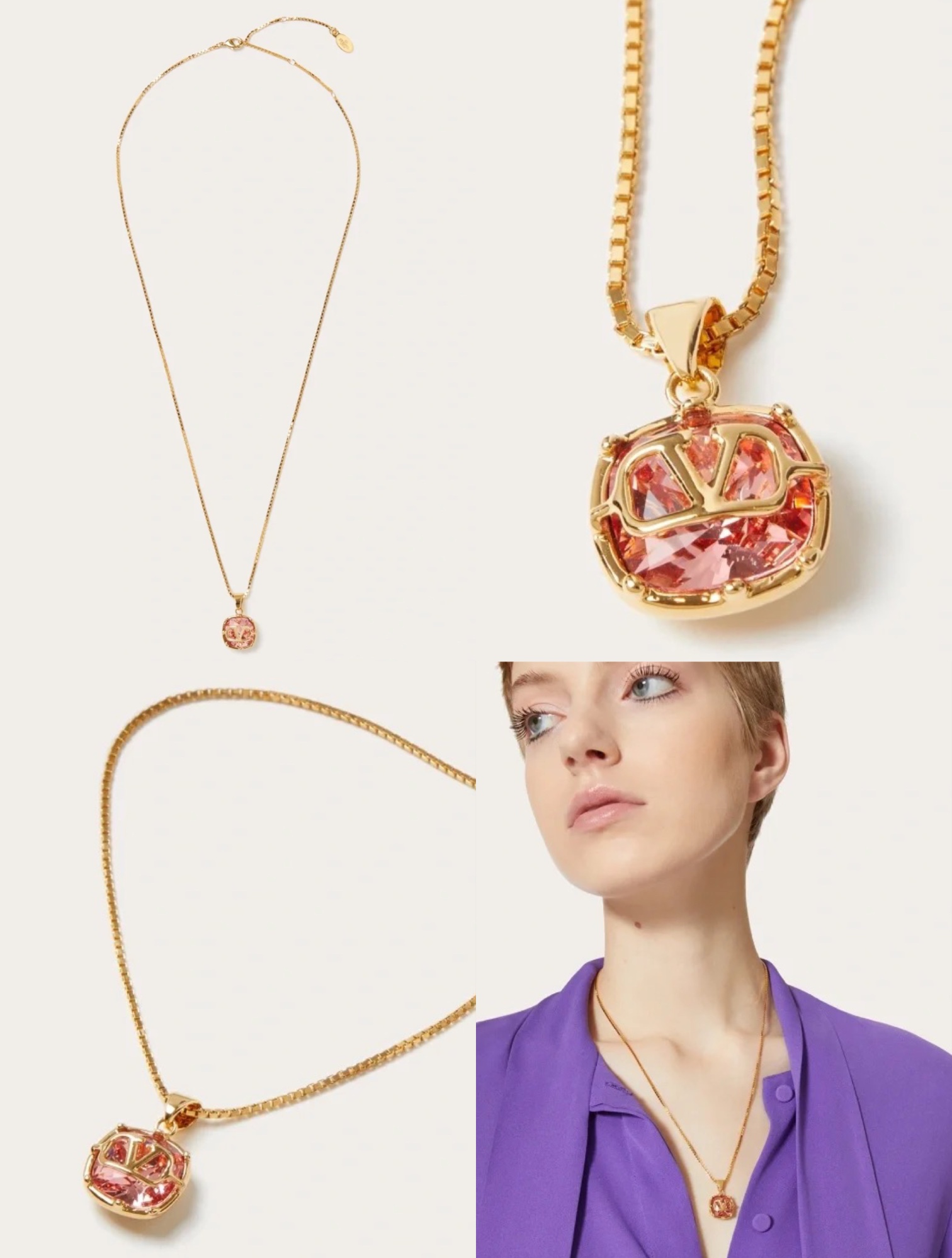 VTN026  V Logo zircon crystal pendant Necklace - ccjewelryacc