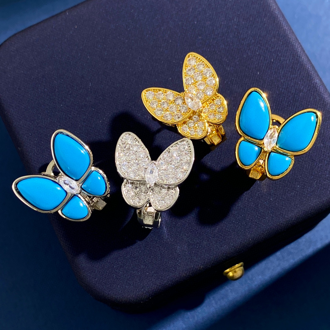 VCE005 Van cleef turquoise two butterfly earring clips - ccfashionjewelry