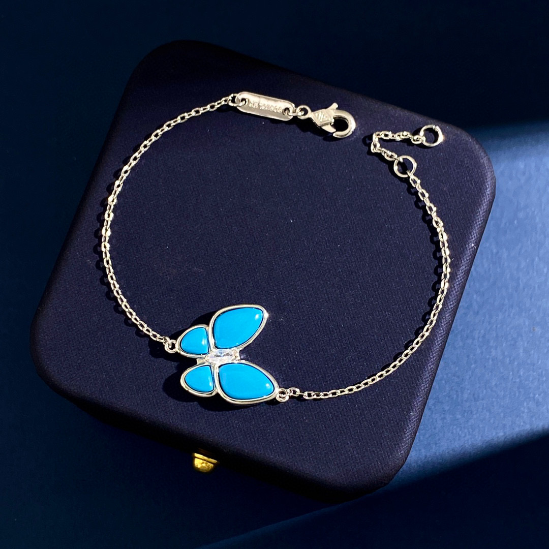 VCS018 Van cleef turquoise two butterfly bracelet - ccjewelryacc