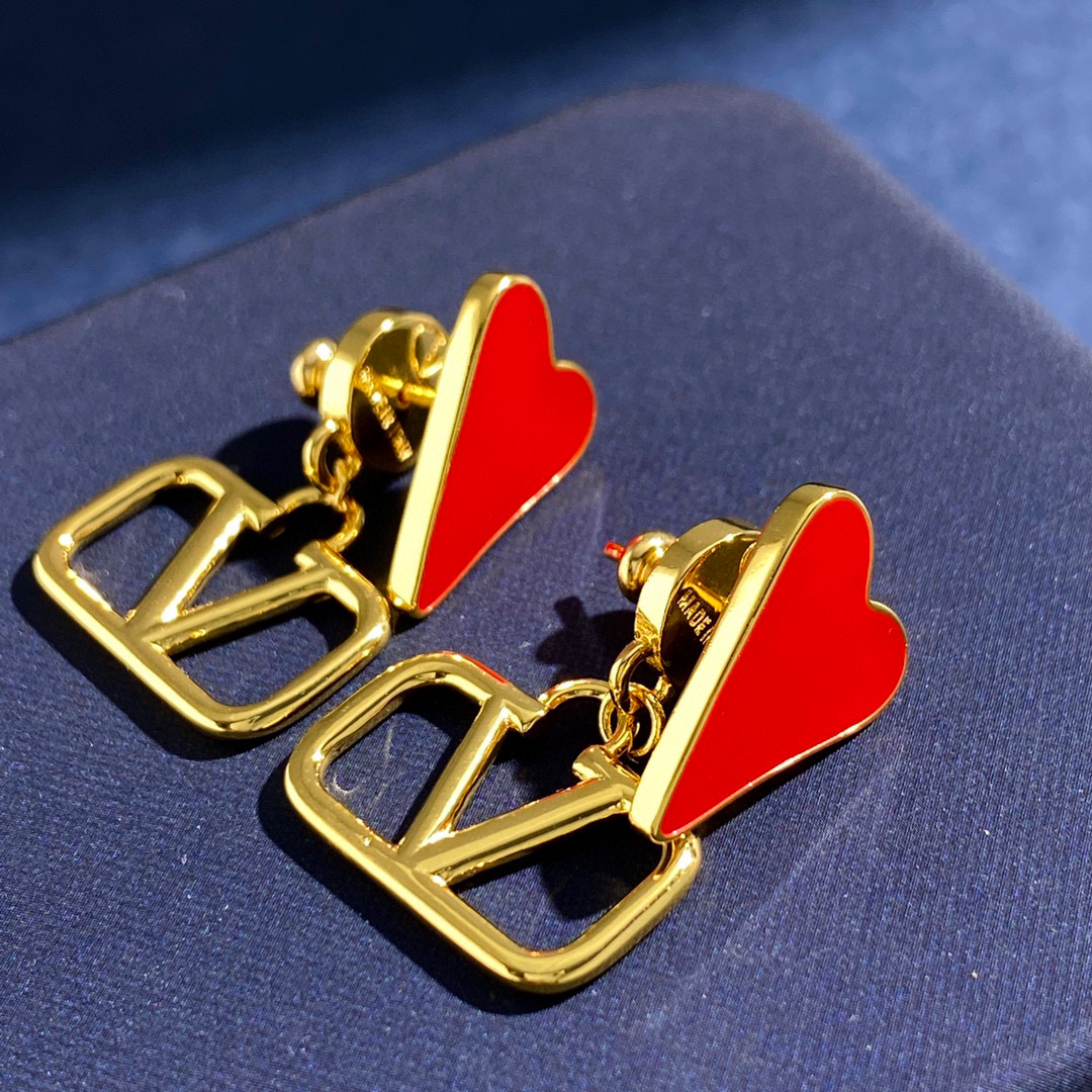 VTE105 V Logo red heart Earrings - ccjewelryacc