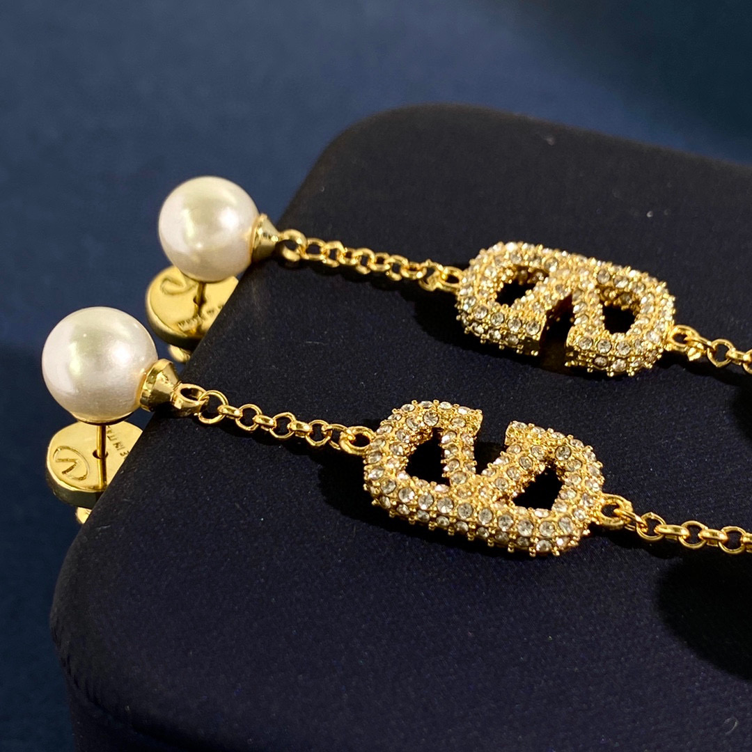 VTE081 Valentino vlogo signature tassels earrings in metal and crystal - ccjewelryacc