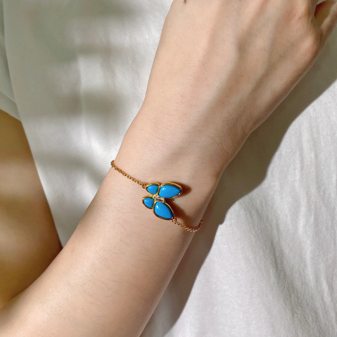 VCS018 Van cleef turquoise two butterfly bracelet - ccjewelryacc