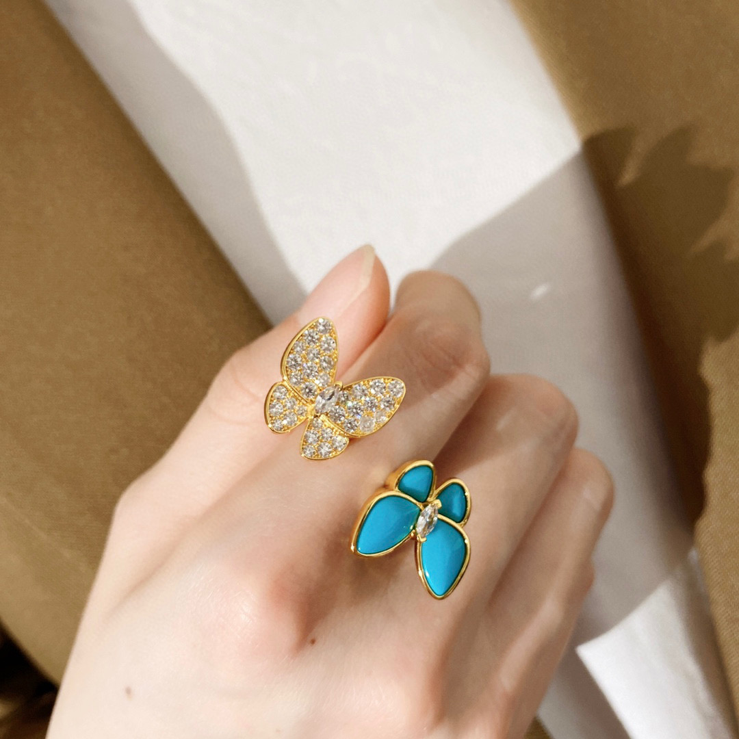 VCT005 Van cleef turquoise two butterfly series necklace bracelet earring ring jewelry set - ccjewelryacc