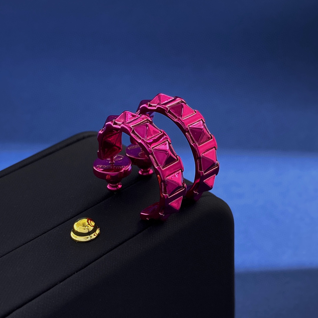 VTE093 Metal Gold /Pink Rockstud hoop earrings - ccjewelryacc