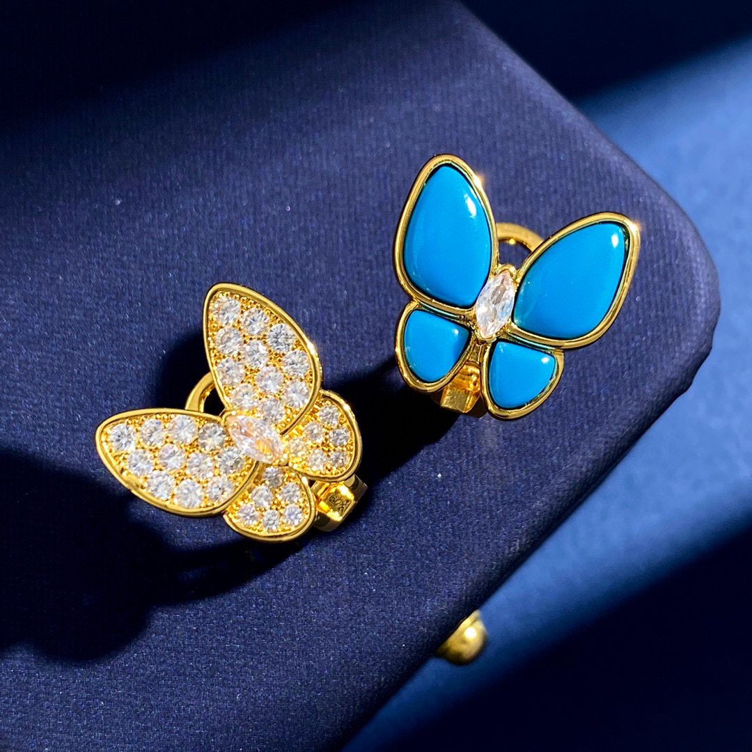 VCE005 Van cleef turquoise two butterfly earring clips - ccjewelryacc