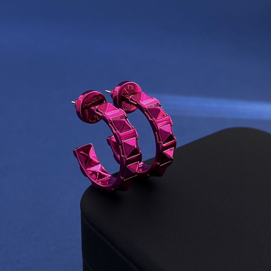 VTE093 Metal Gold /Pink Rockstud hoop earrings - ccjewelryacc