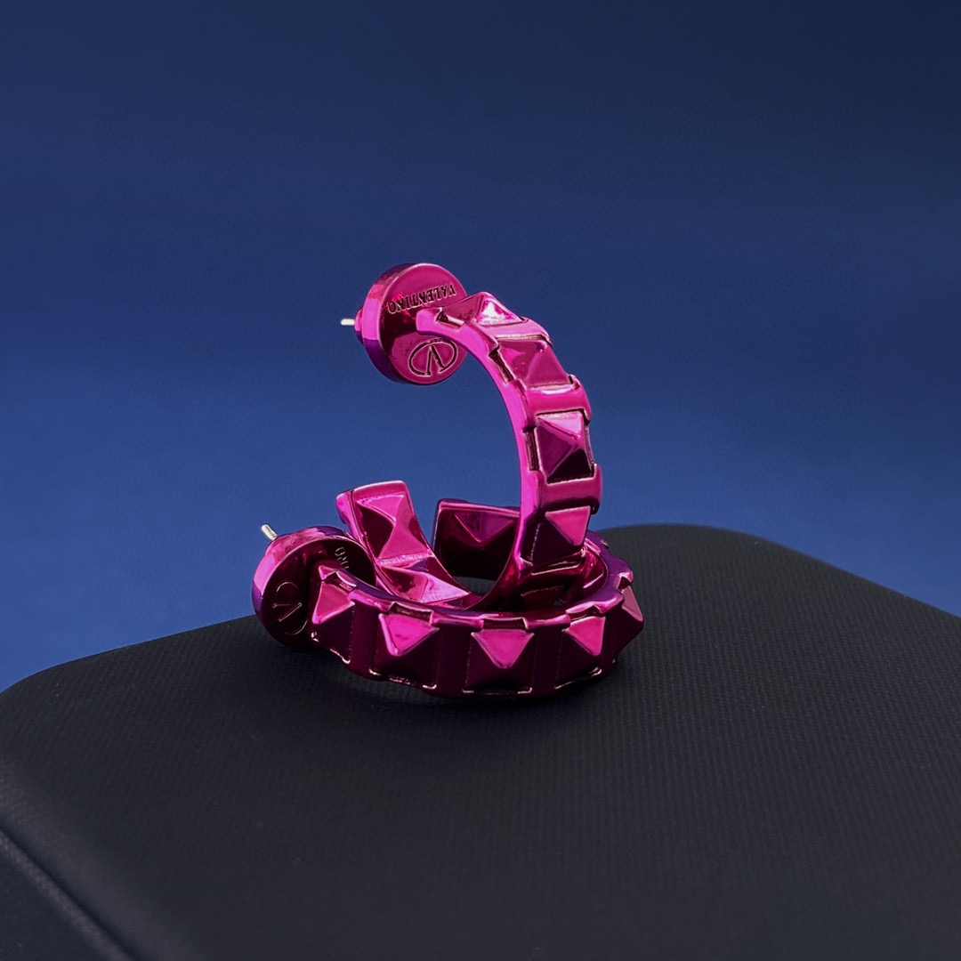 VTE093 Metal Gold /Pink Rockstud hoop earrings - ccjewelryacc