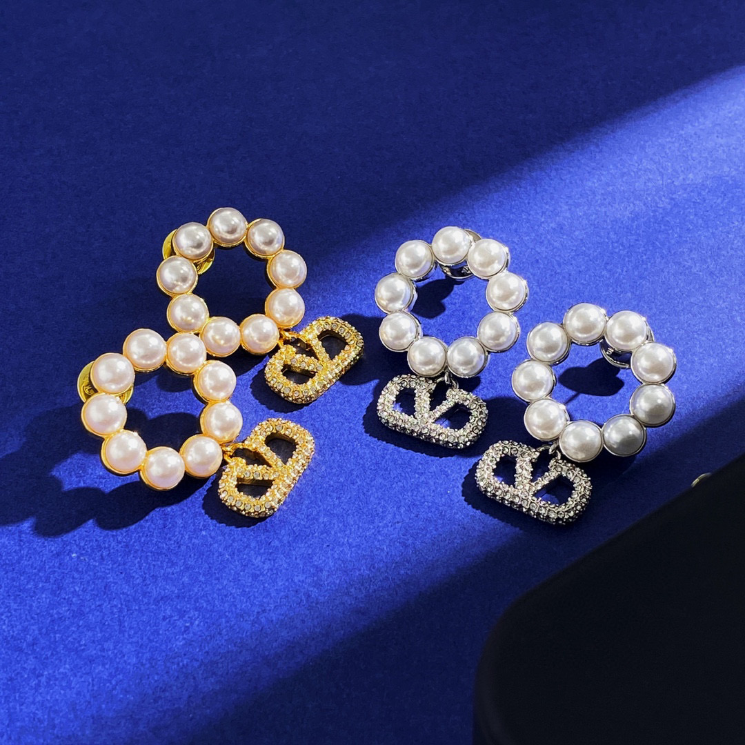VTE097 Vlogo signature earrings with pearls drop earrings - ccjewelryacc