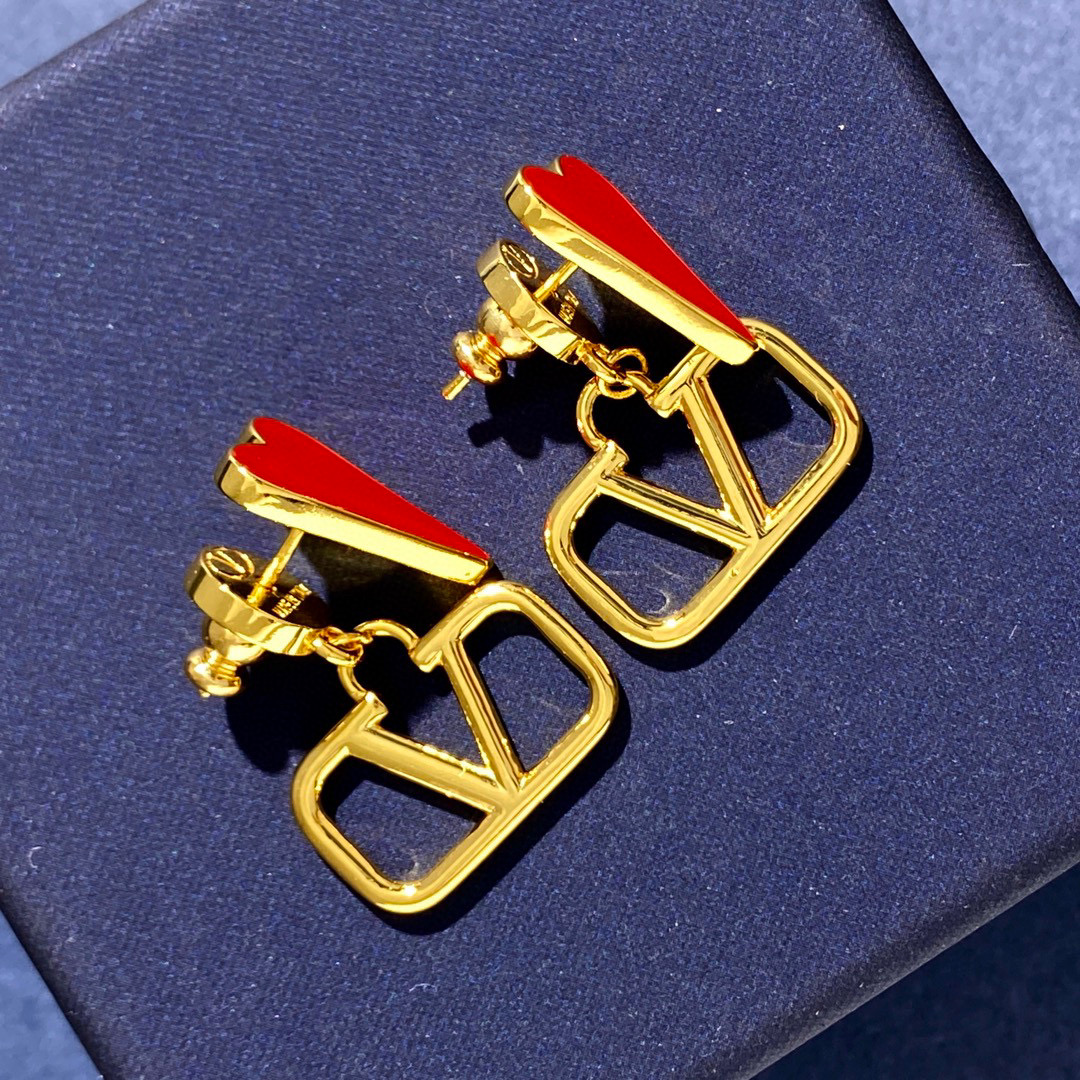 VTE105 V Logo red heart Earrings - ccjewelryacc