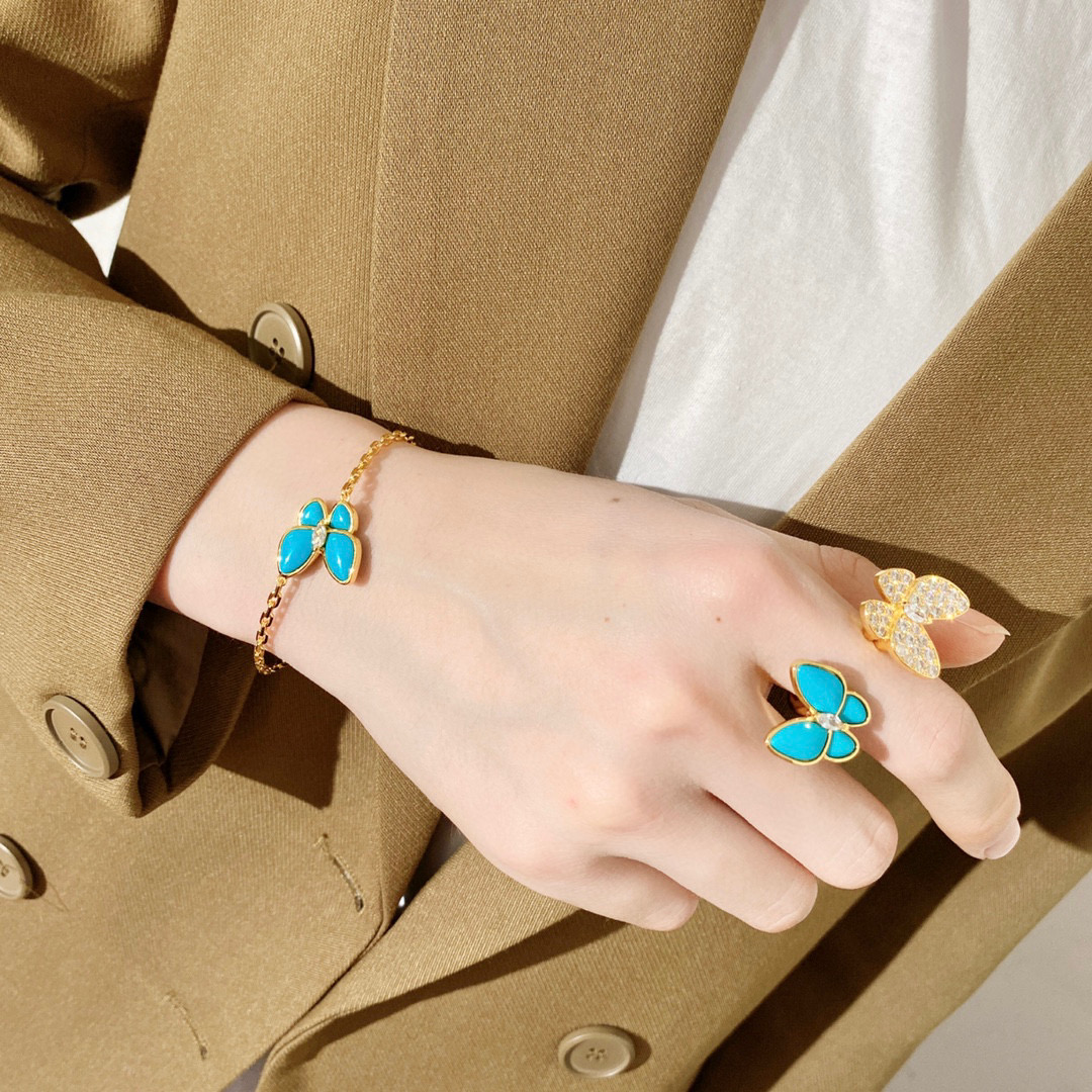 VCT005 Van cleef turquoise two butterfly series necklace bracelet earring ring jewelry set - ccjewelryacc