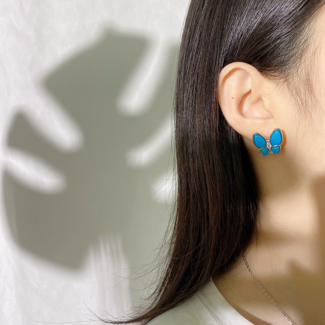 VCE005 Van cleef turquoise two butterfly earring clips - ccjewelryacc