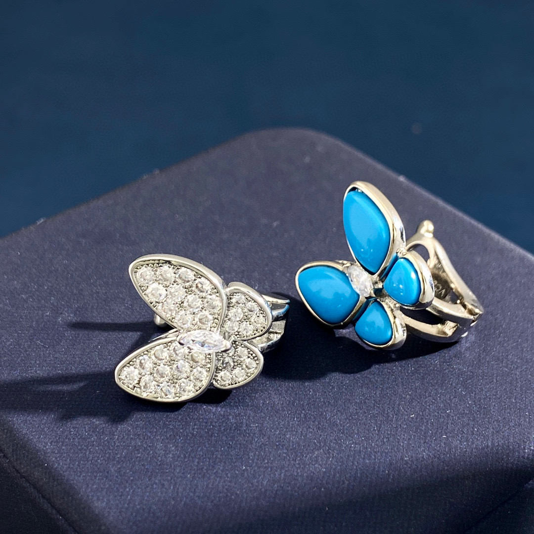 VCE005 Van cleef turquoise two butterfly earring clips - ccjewelryacc
