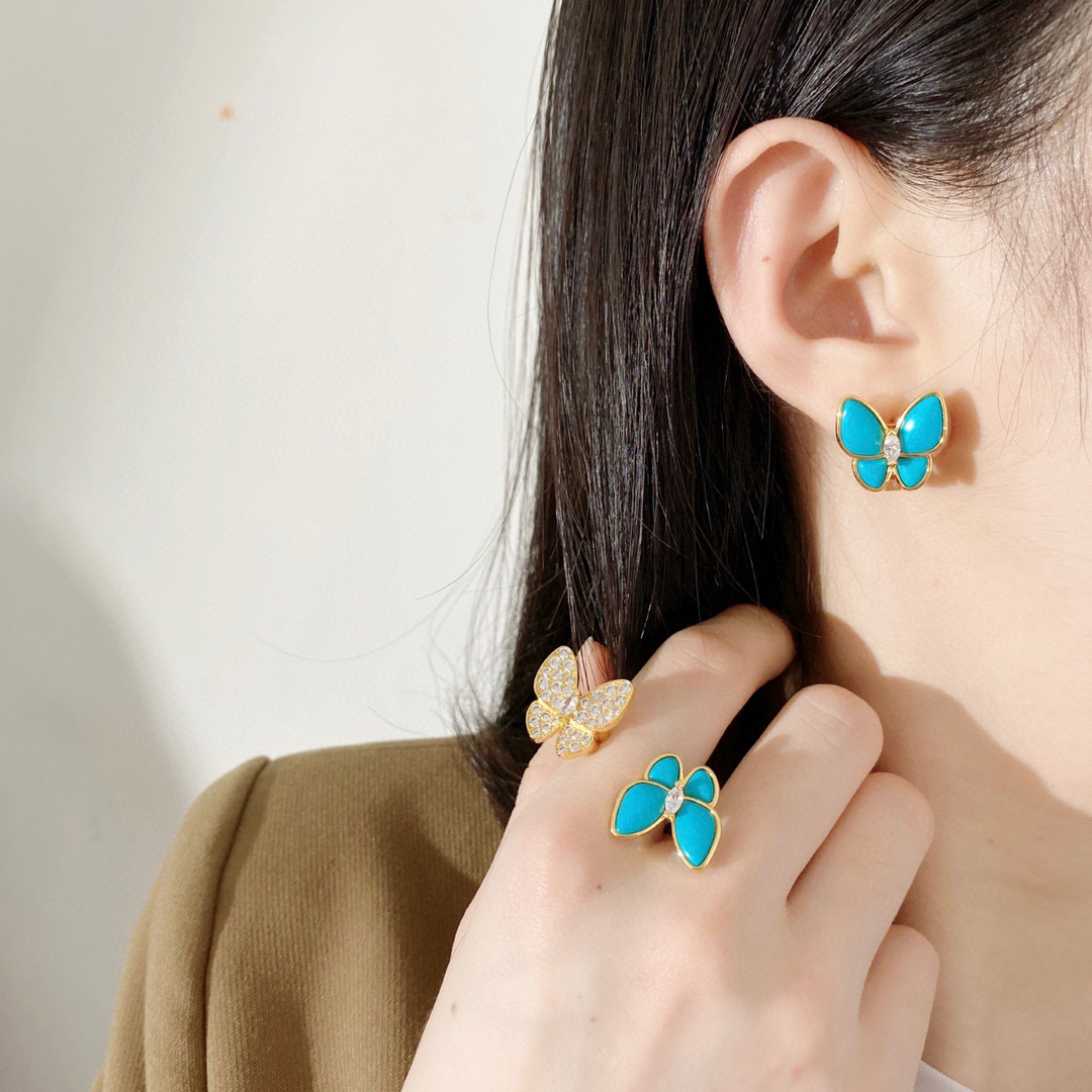 VCT005 Van cleef turquoise two butterfly series necklace bracelet earring ring jewelry set - ccjewelryacc
