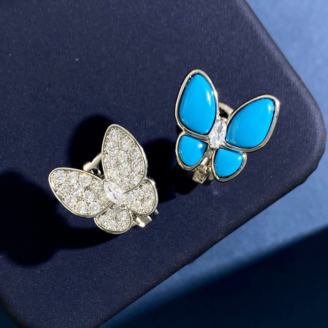 VCE005 Van cleef turquoise two butterfly earring clips - ccjewelryacc