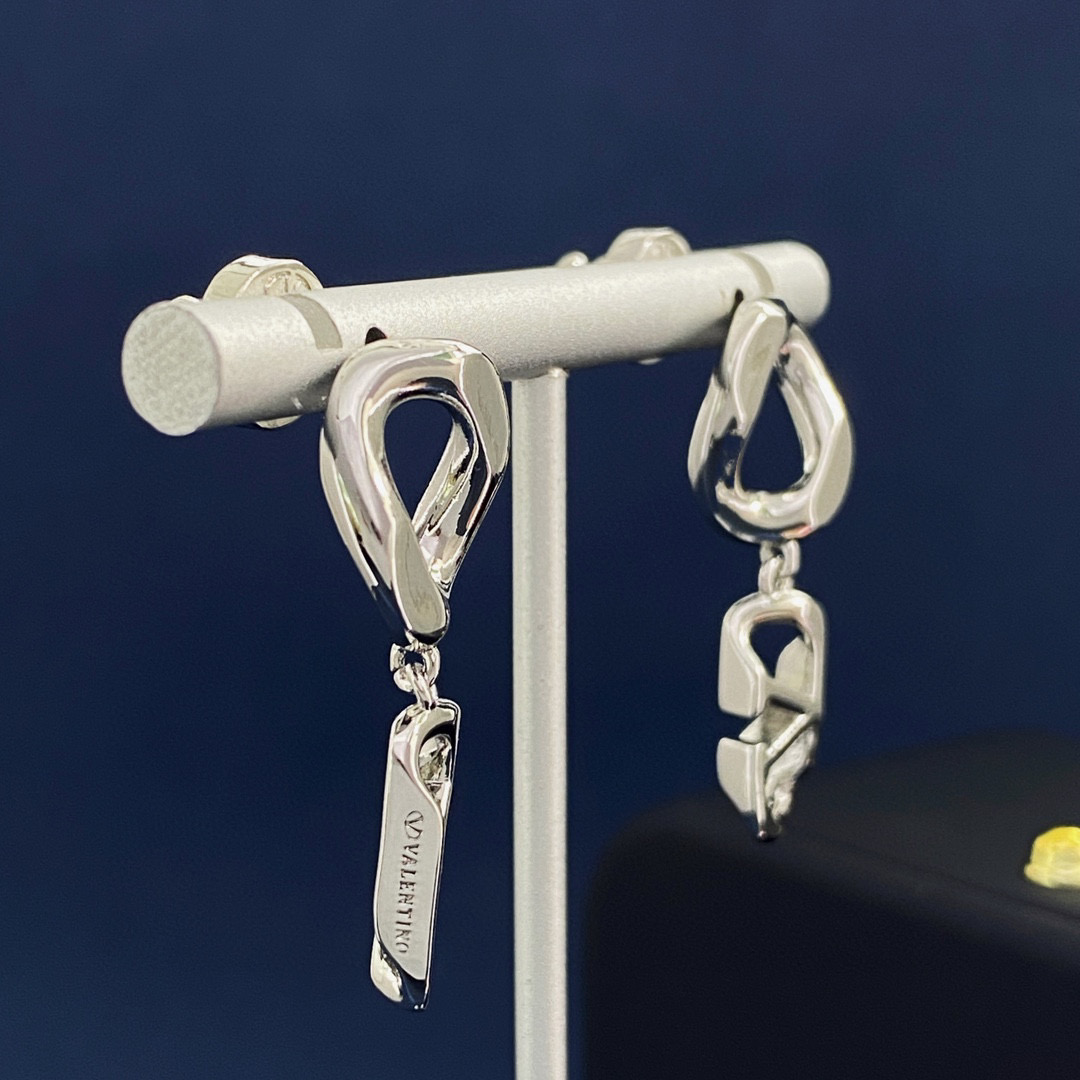 VTE117 Silver V Logo Earrings - ccjewelryacc