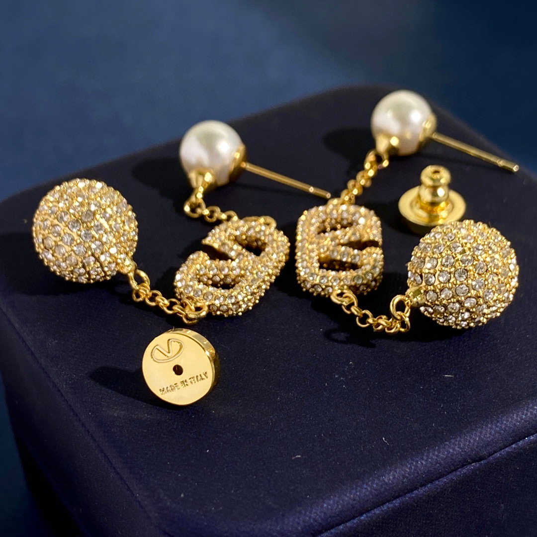 VTE081 Valentino vlogo signature tassels earrings in metal and crystal - ccjewelryacc