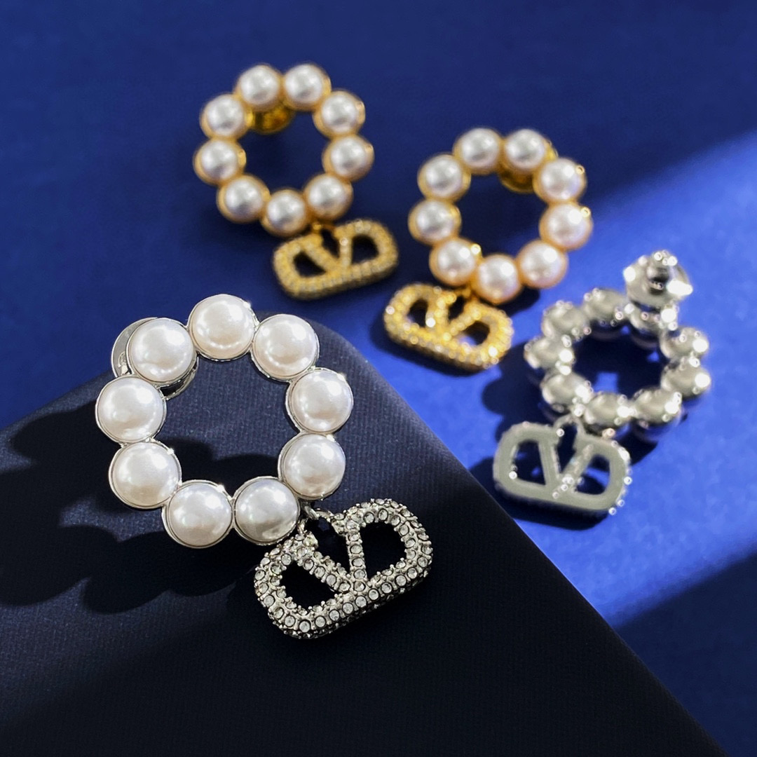 VTE097 Vlogo signature earrings with pearls drop earrings - ccjewelryacc