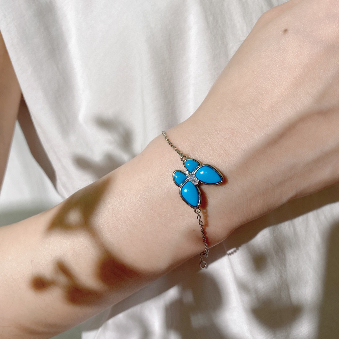 VCS018 Van cleef turquoise two butterfly bracelet - ccjewelryacc