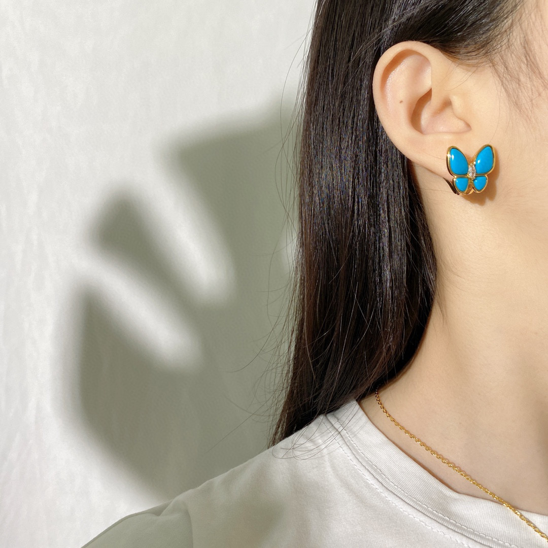 VCE005 Van cleef turquoise two butterfly earring clips - ccjewelryacc