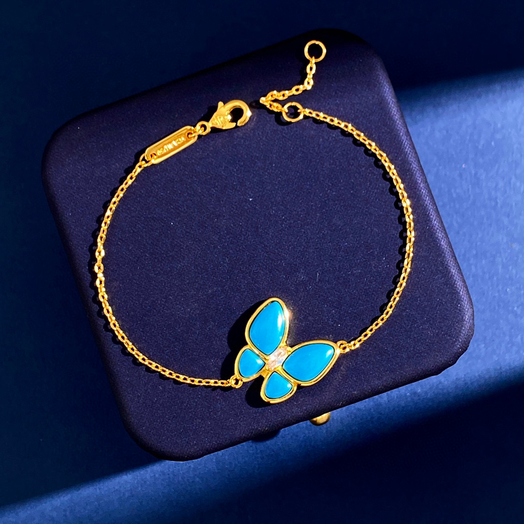VCS018 Van cleef turquoise two butterfly bracelet - ccjewelryacc
