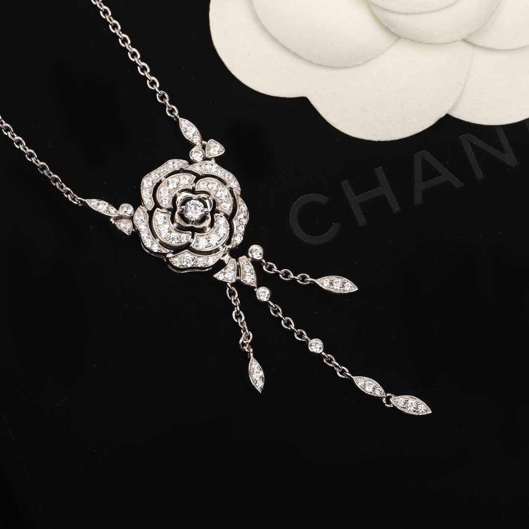 CCNS001 S925 Sterling silver BOUTON DE CAMELIA NECKLACE - ccfashionjewelry