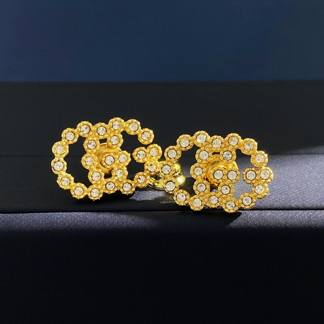 GGT017 Full crystal GG Logo stud earring and necklace - ccjewelryacc