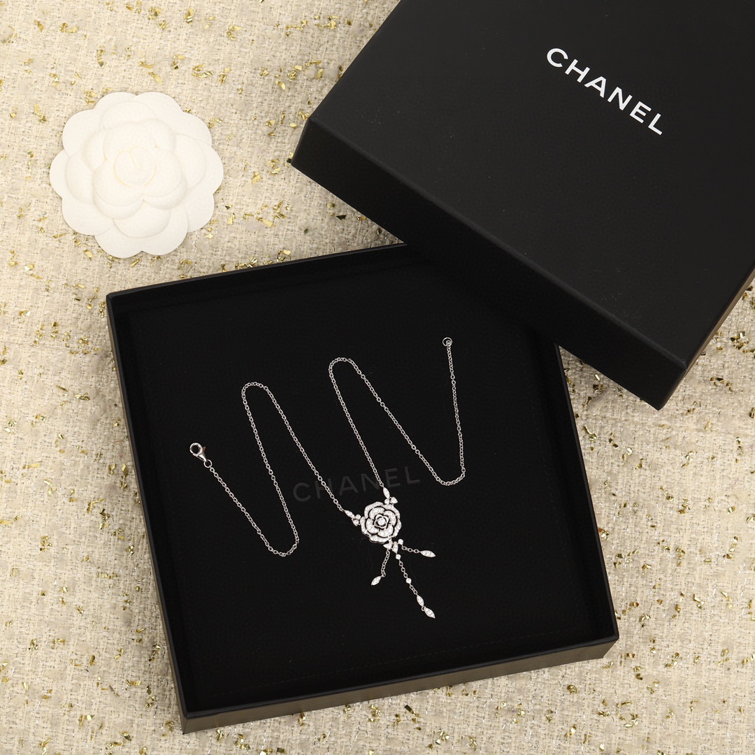 CCNS001 S925 Sterling silver BOUTON DE CAMELIA NECKLACE - ccjewelryacc