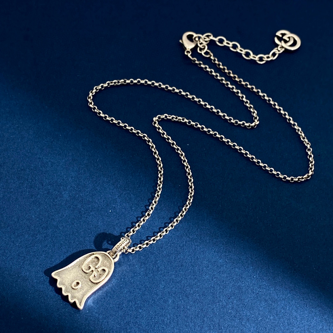 GGN057 Vintage Silver GucciGhost Necklace - ccjewelryacc