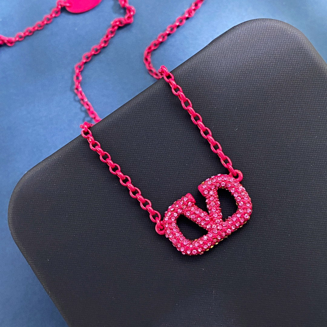 VTS025 Valentino Garavani Pink VLogo Signature Bracelet Necklace - ccjewelryacc