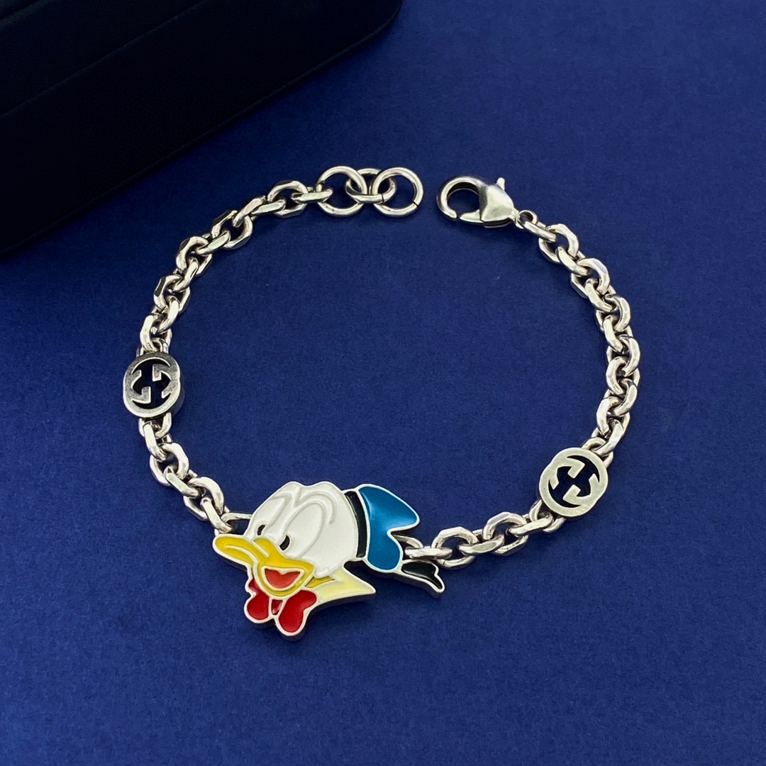 GGS036 GG Disney joint Donald Duck pendant metal double G letter interlocking chain bracelet - ccjewelryacc