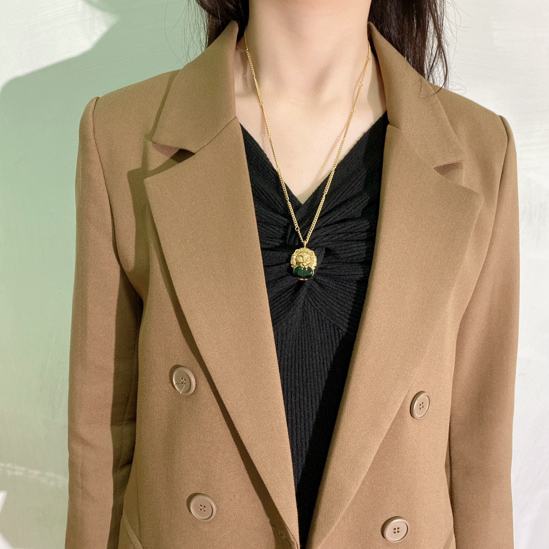 GGN053 GG lion head with Emerald zircon pendant necklace - ccjewelryacc