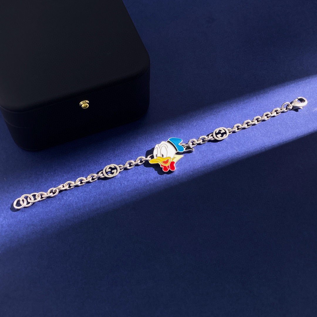 GGS036 GG Disney joint Donald Duck pendant metal double G letter interlocking chain bracelet - ccjewelryacc