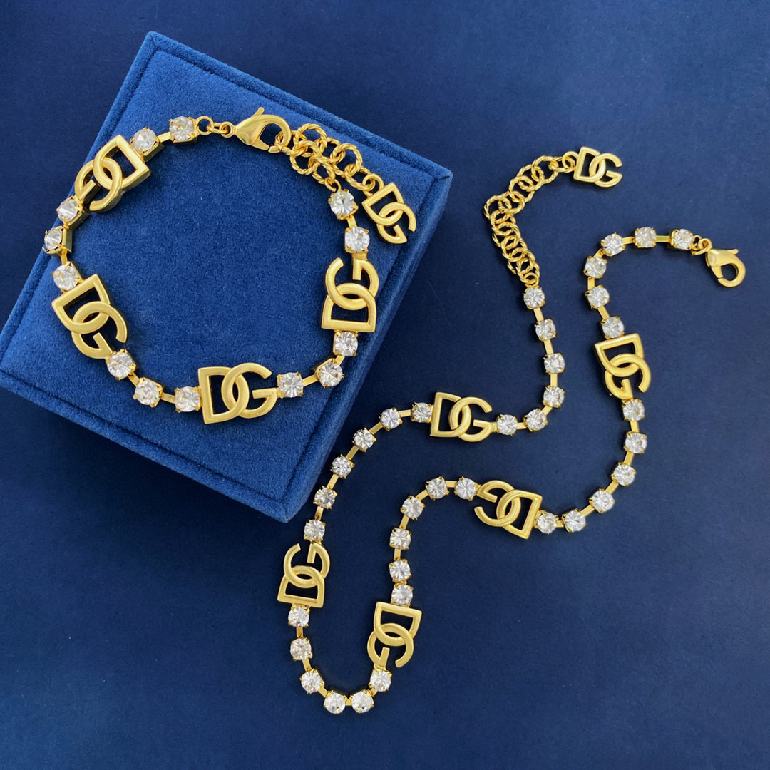 DGT004 DG logo crystal tennis necklace bracelet set - ccjewelryacc