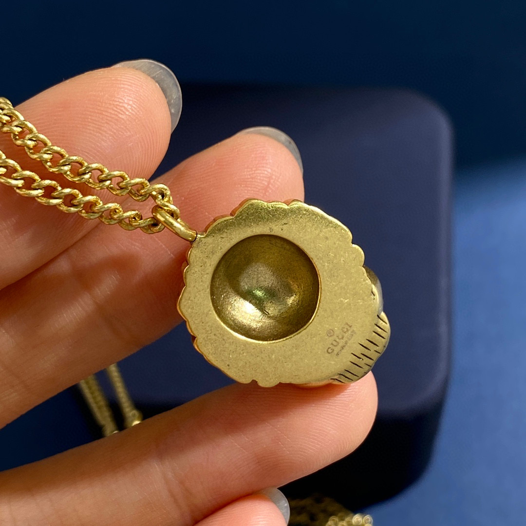 GGN053 GG lion head with Emerald zircon pendant necklace - ccjewelryacc