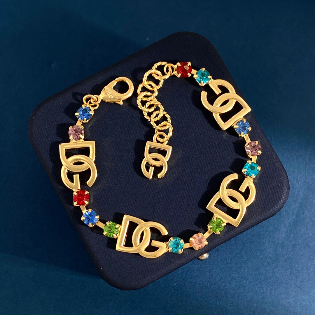 DGT003 DG logo colorful crystal tennis necklace bracelet set - ccjewelryacc
