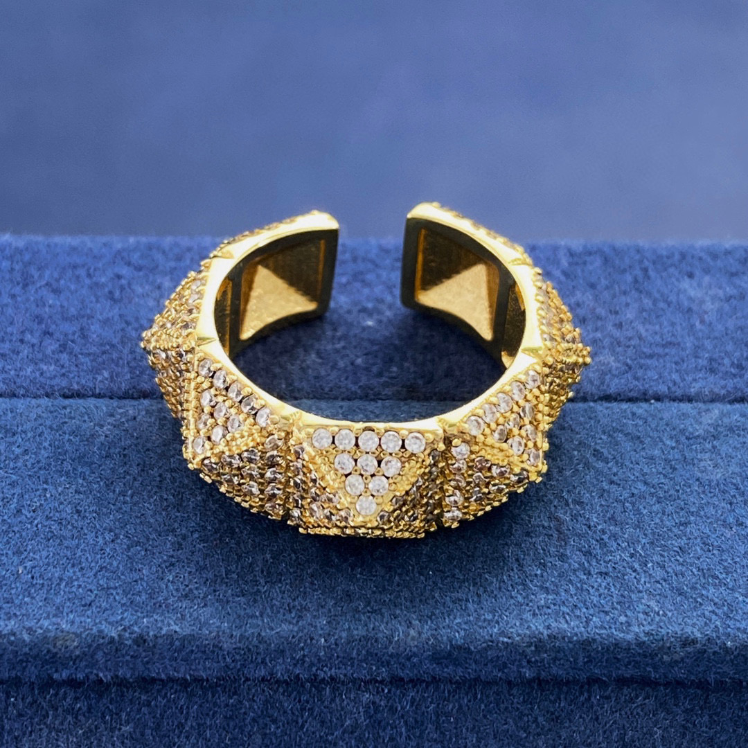 VTR018 Full crystal diamond rockstud ring adjustable - ccfashionjewelry