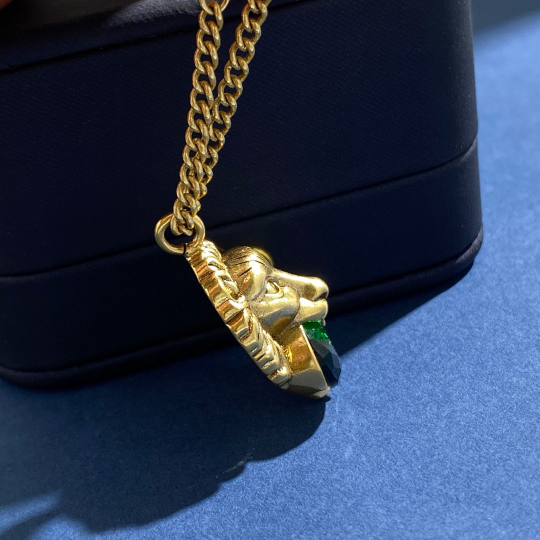 GGN053 GG lion head with Emerald zircon pendant necklace - ccjewelryacc