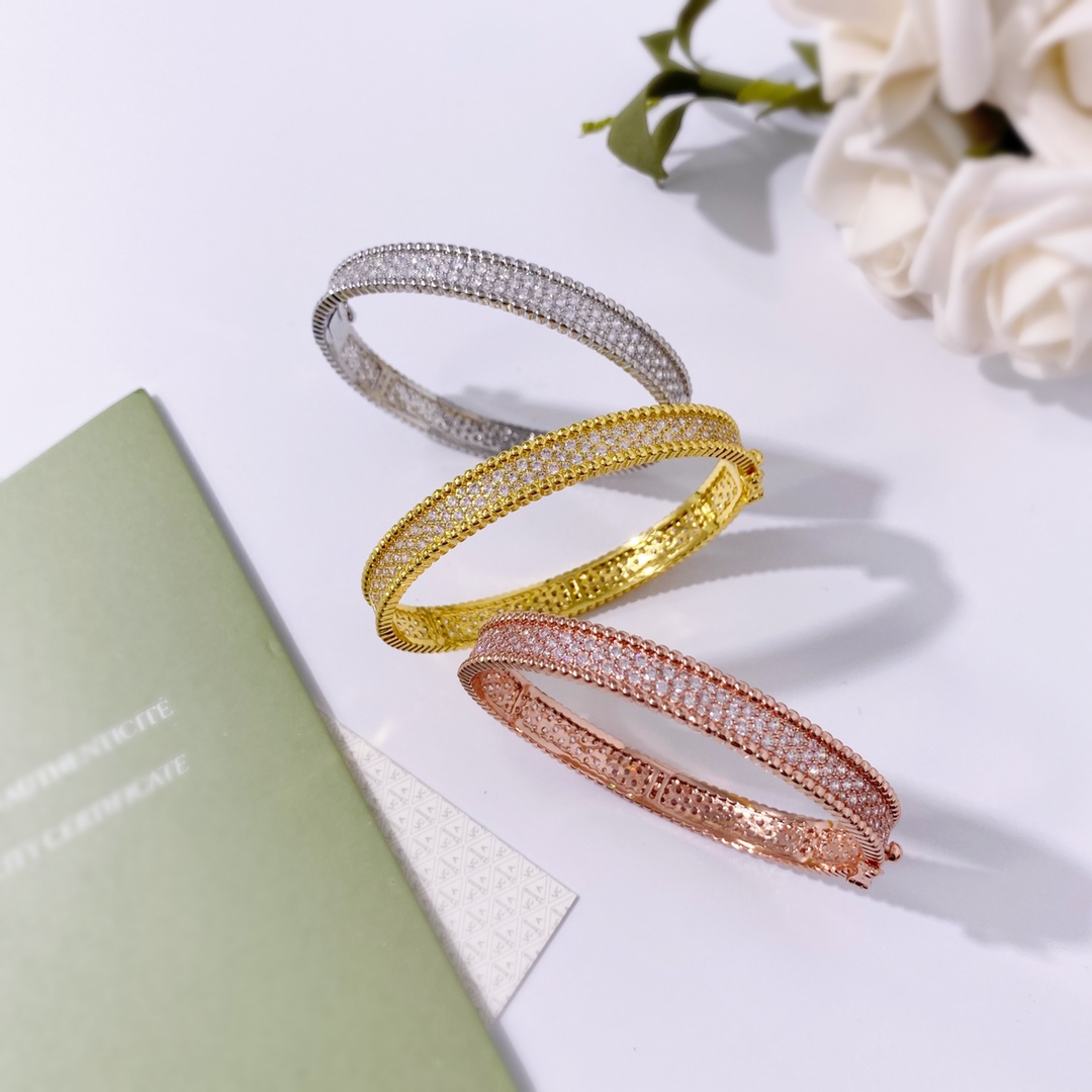 VCS013 Wide VCA perlee 3 Rows diamond bangle bracelet,medium - ccjewelryacc